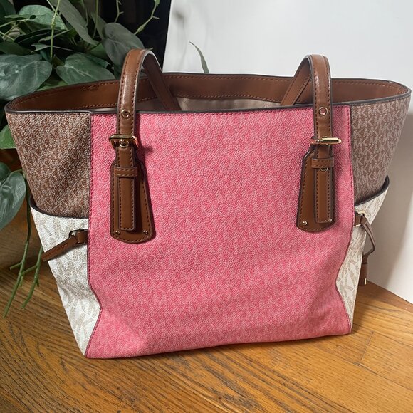 Michael Kors Voyager East/West Tote Pink Color-blocked signature logo - Picture 2 of 16